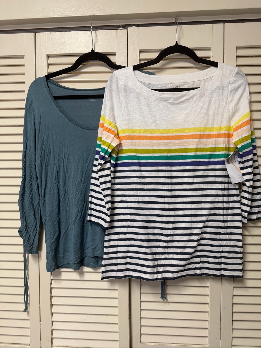 NEOT LOFT BUNDLE White Rainbow Striped Boatneck Long Sleeve Top